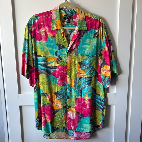 Vintage 1980s Jams World Colorful Floral Men's Shirt - Picture 1 of 6